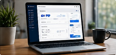 CMS dashboard on laptop
